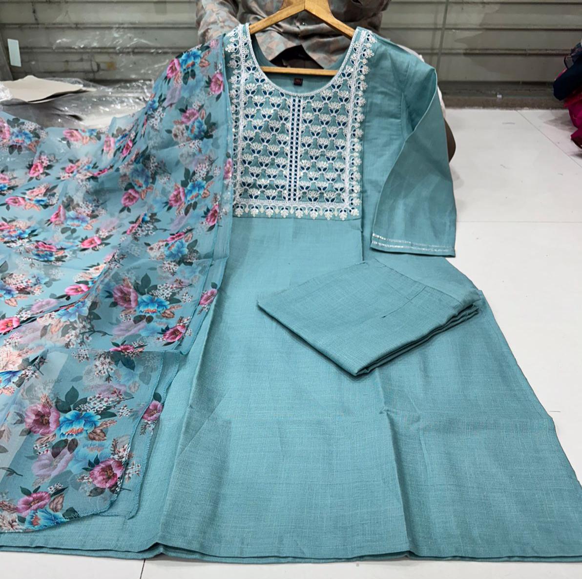 VT Designer Cotton Embroidery Kurti With Bottom Dupatta Wholesale Clothing Distributors in India
